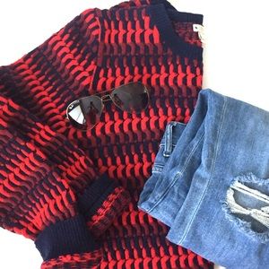 J Crew Red & Navy Sweater